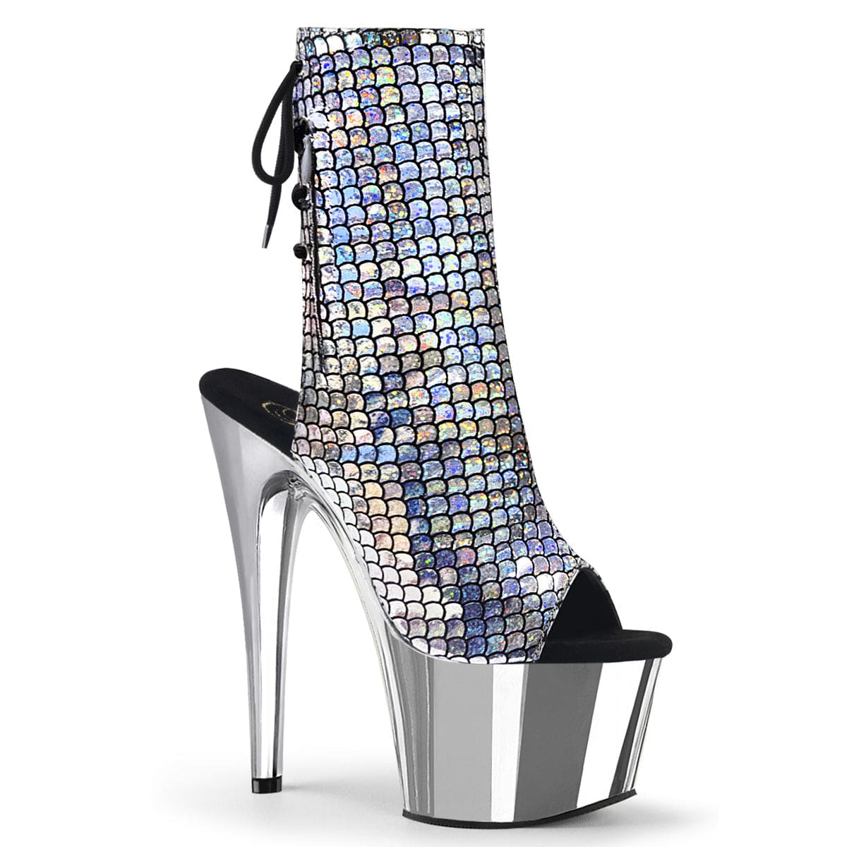 ADORE-1018MSC Silver Holo Ankle Boots