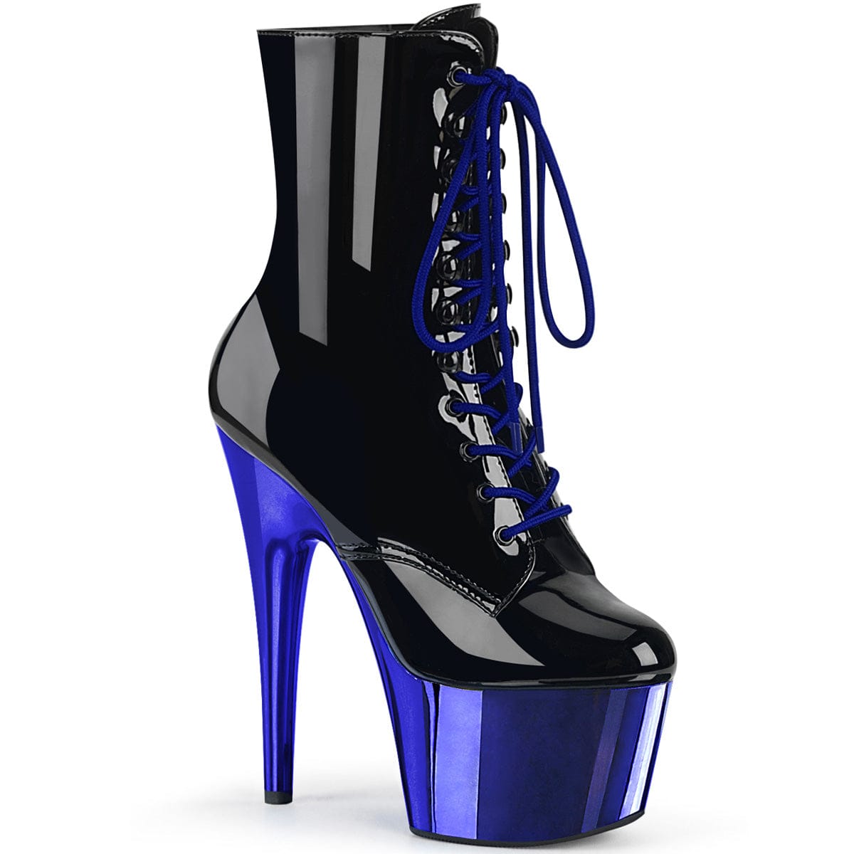 ADORE-1020 Black Patent/Royal Blue Chrome Ankle Boot Pleaser US Size (Women's): 5