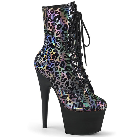 ADORE-1020LP Pewter Leopard Print Hologram/Black Matte Boot Pleaser US Size (Women's): 5