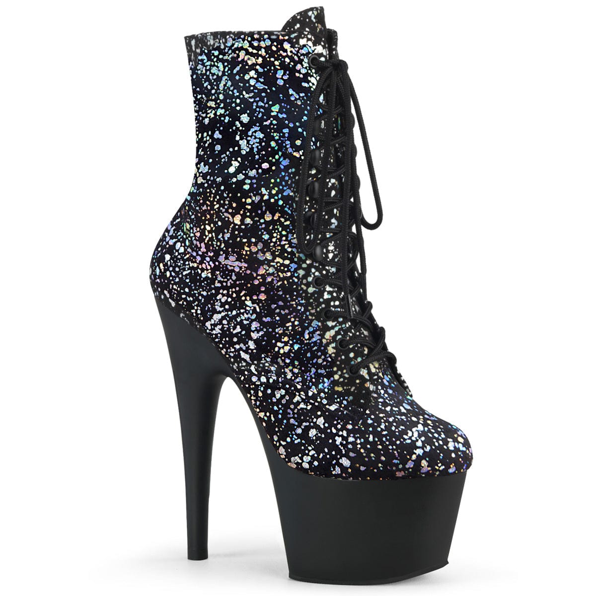 ADORE-1020SPLAT Black Velvet-Silver Hologram/Black Matte Ankle Boot Pleaser US Size (Women's): 5