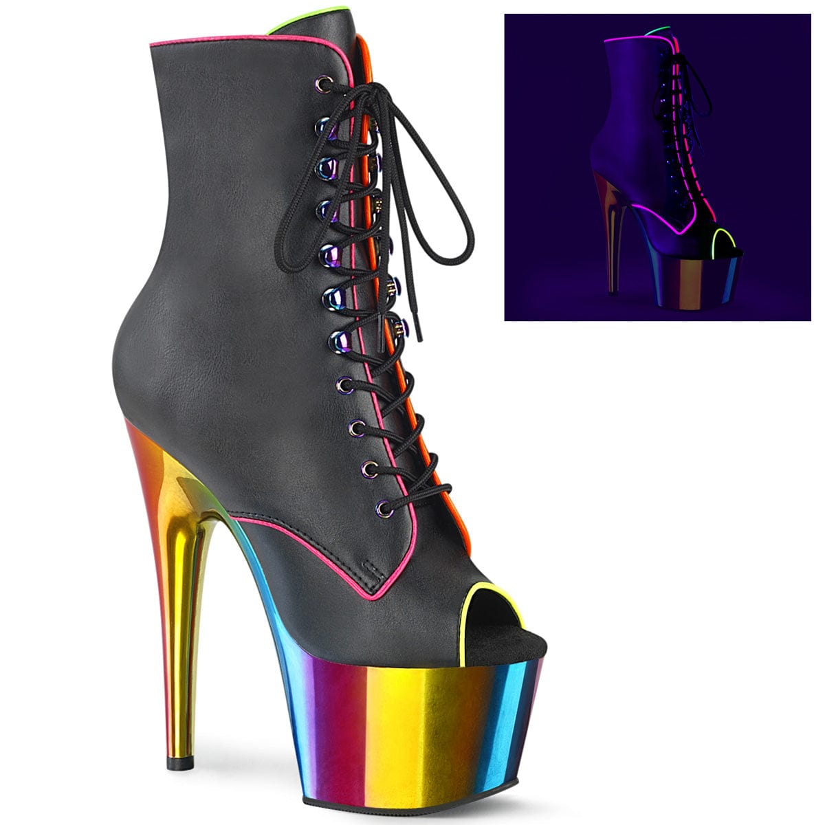 ADORE-1021RC-02 Black Faux Leather/Rainbow Chrome Ankle Boot Pleaser US Size (Women's): 5