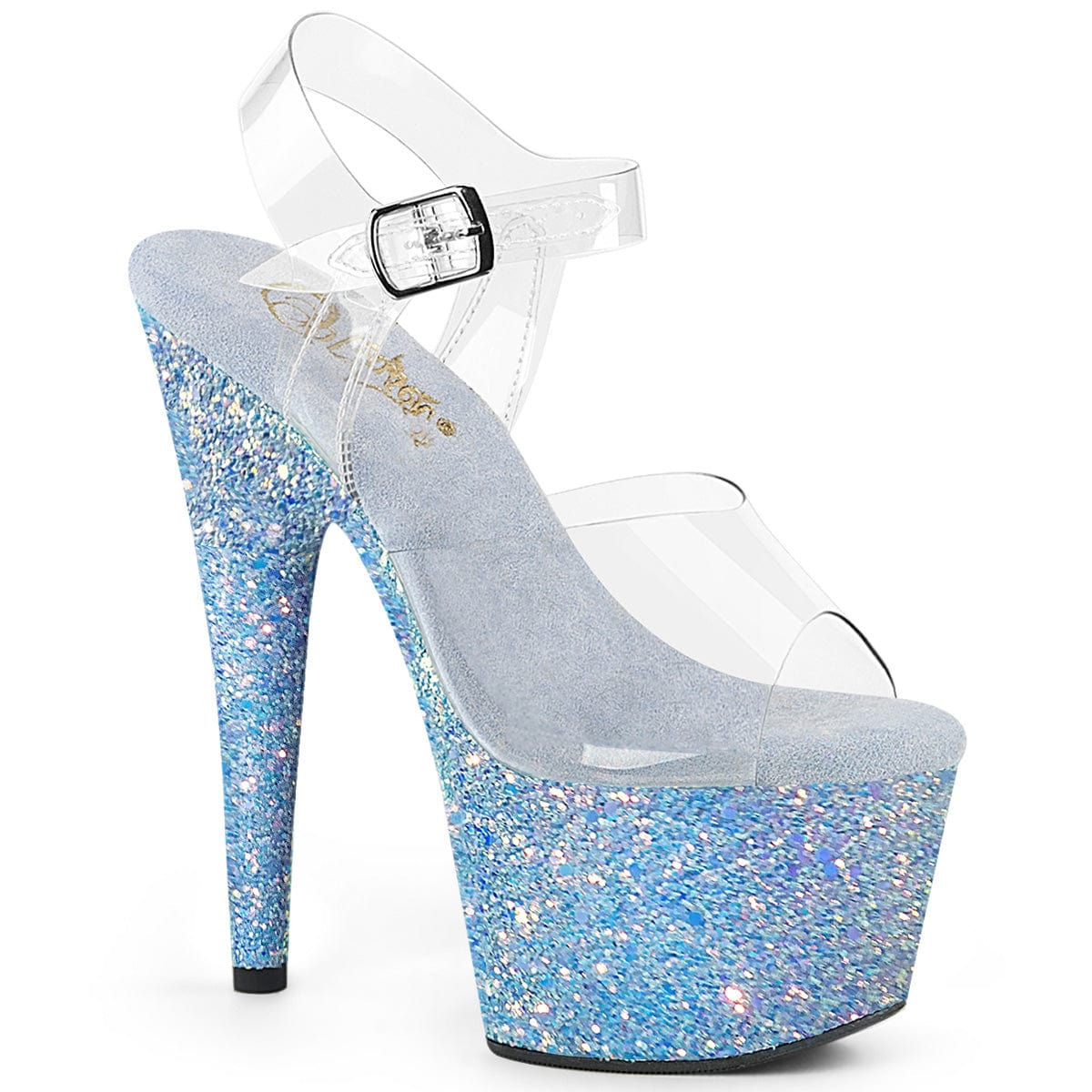 ADORE-708LG Clear/Baby Blue Glitter Pleaser US Size (Women's): 5