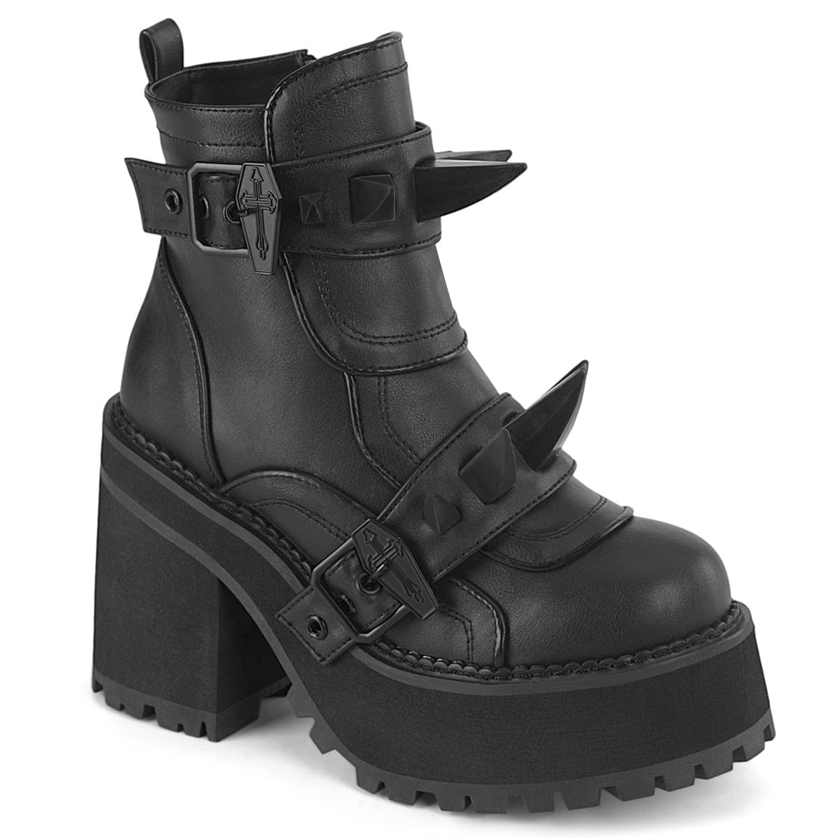 ASSAULT-72 Black Vegan Leather Demonia US Size (Women's): 6