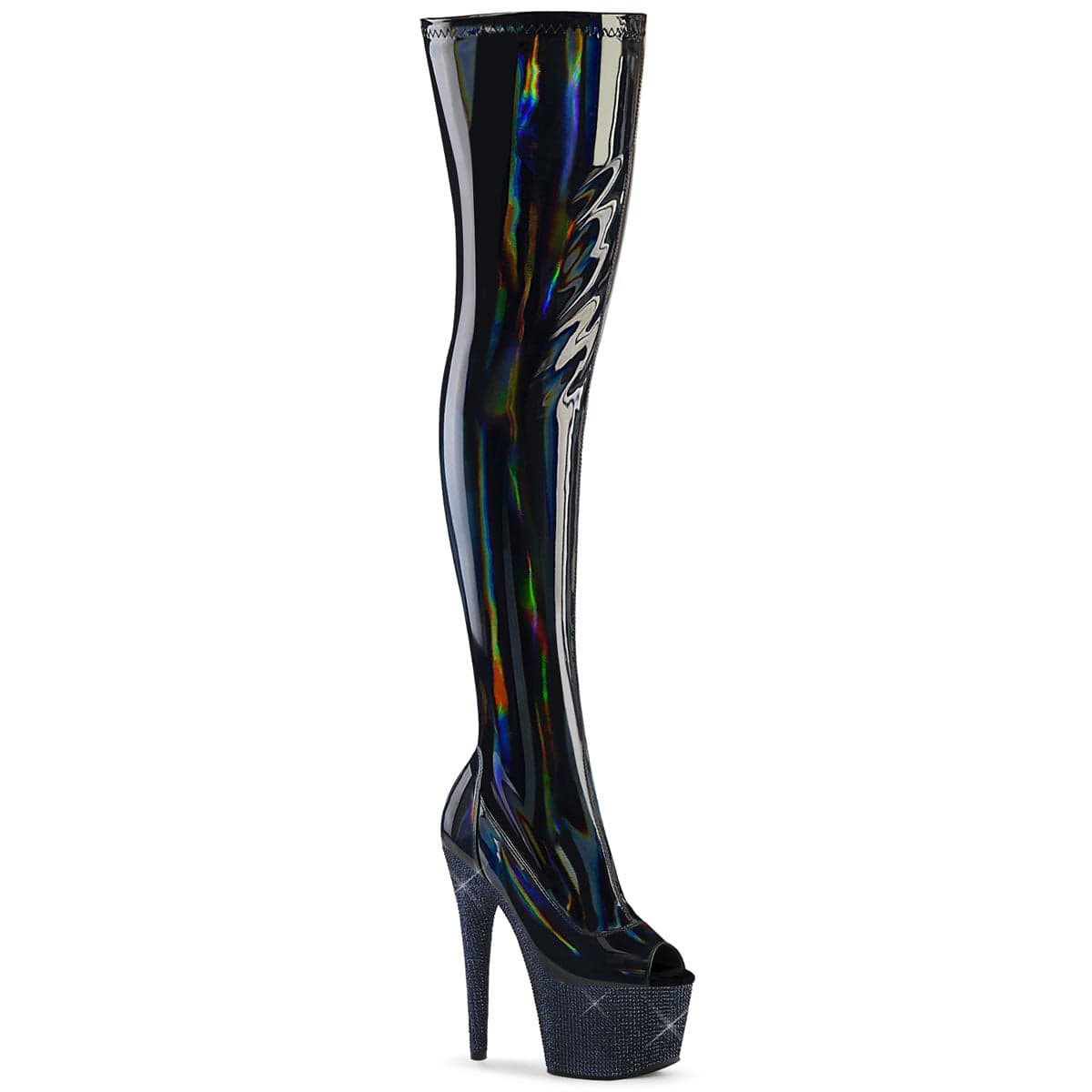 BEJEWELED-3011-7 Black Stretch Hologram Patent/Midnight Black Rhinestones Pleaser US Size (Women's): 5