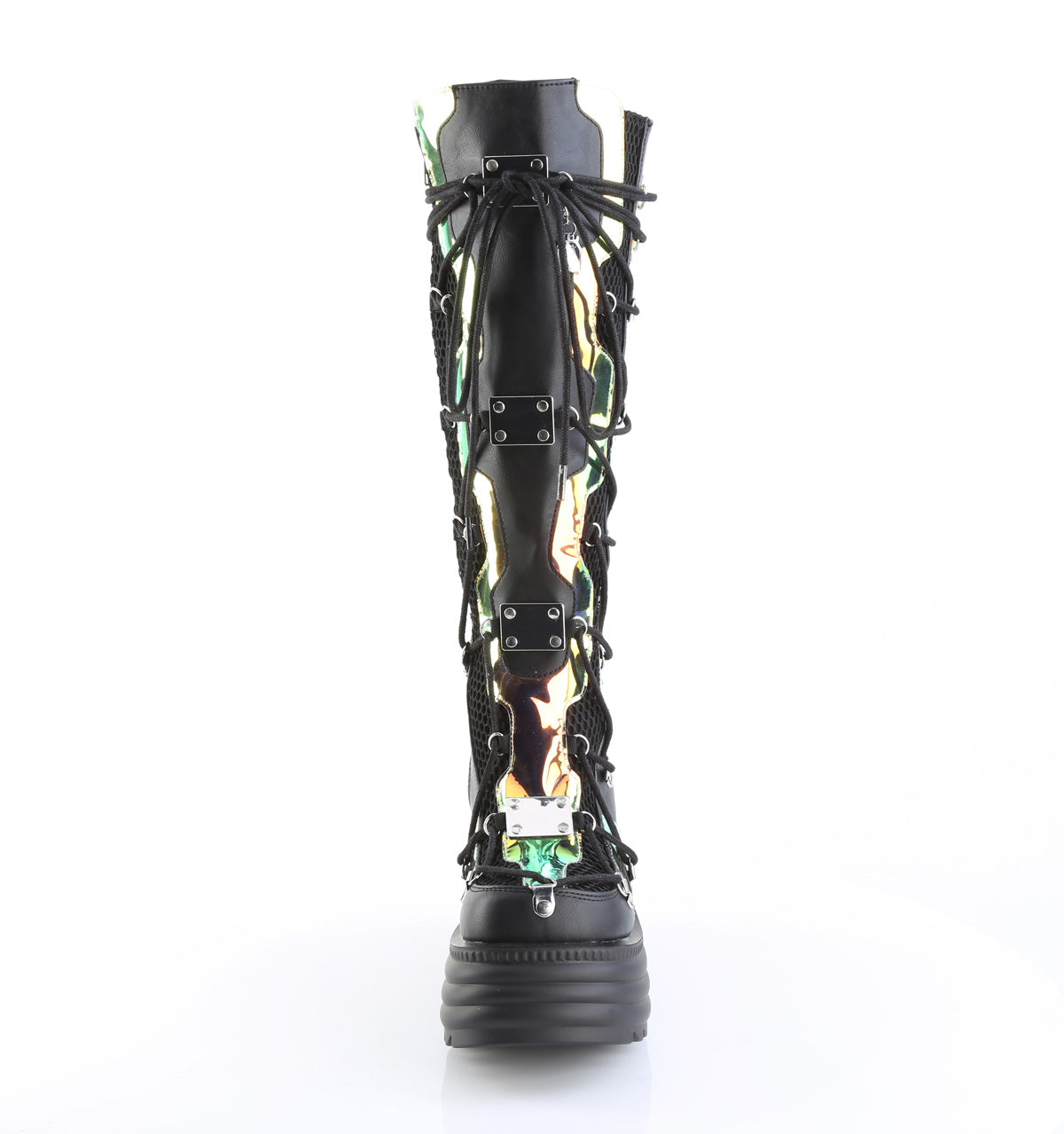 BLAZE-152 Black Vegan Leather- Magic Mirror Knee High Boots