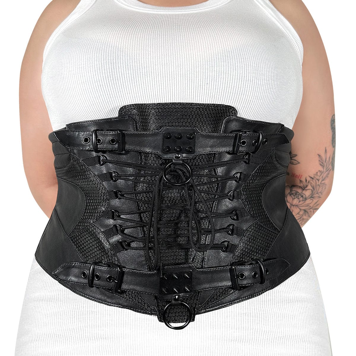 DA-310 Black Stretch Faux Leather Waist Cincher Demonia US Size (Women's): L-XL