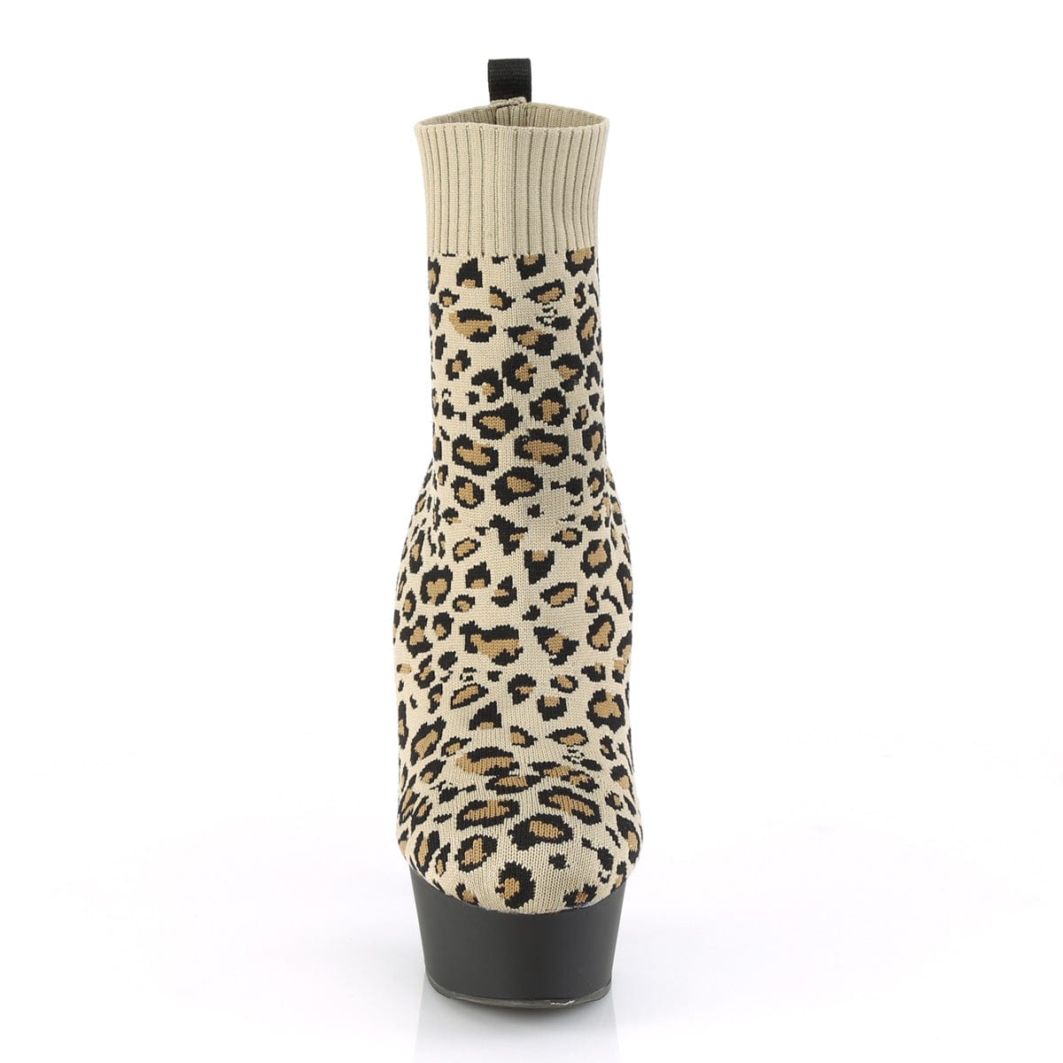 DELIGHT-1002LP Tan Stretch Leopard Print Fabric/Black Matte