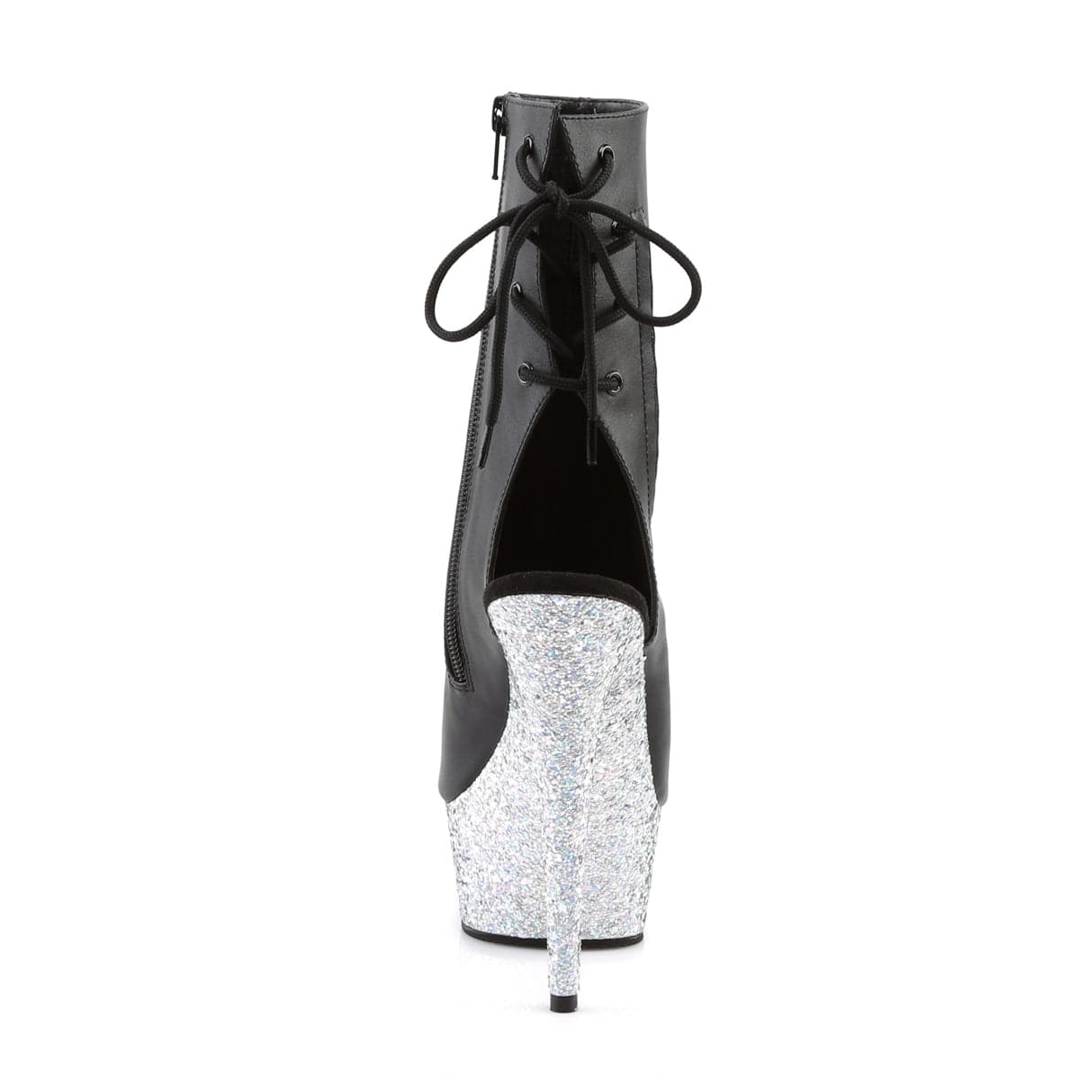 DELIGHT-1018LG Black Faux Leather/Silver Multi Glitter