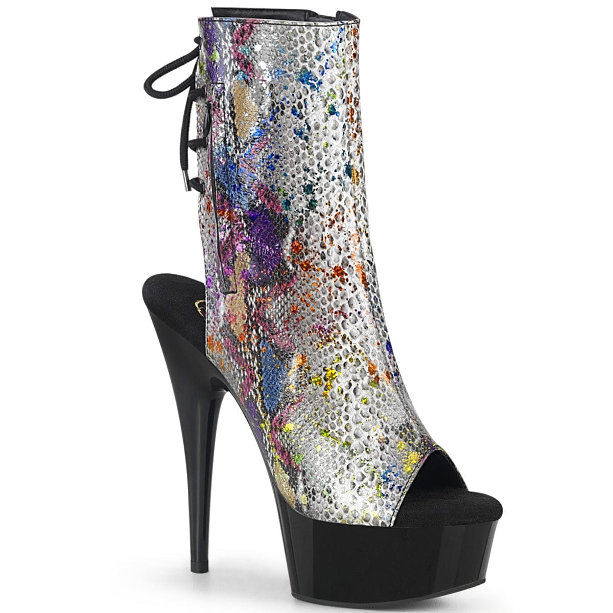 DELIGHT-1018SP Multi-Color Snake Print/Black Ankle Boot Pleaser US Size (Women's): 5