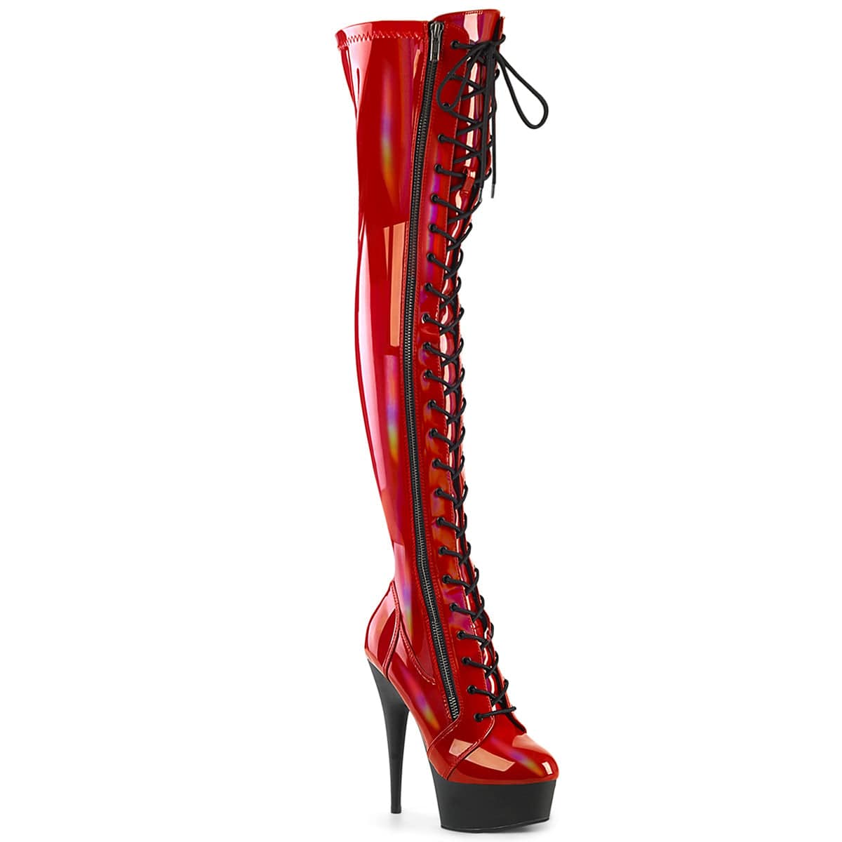 DELIGHT-3029 Red Stretch Hologram Patent/Black Matte Pleaser US Size (Women's): 5