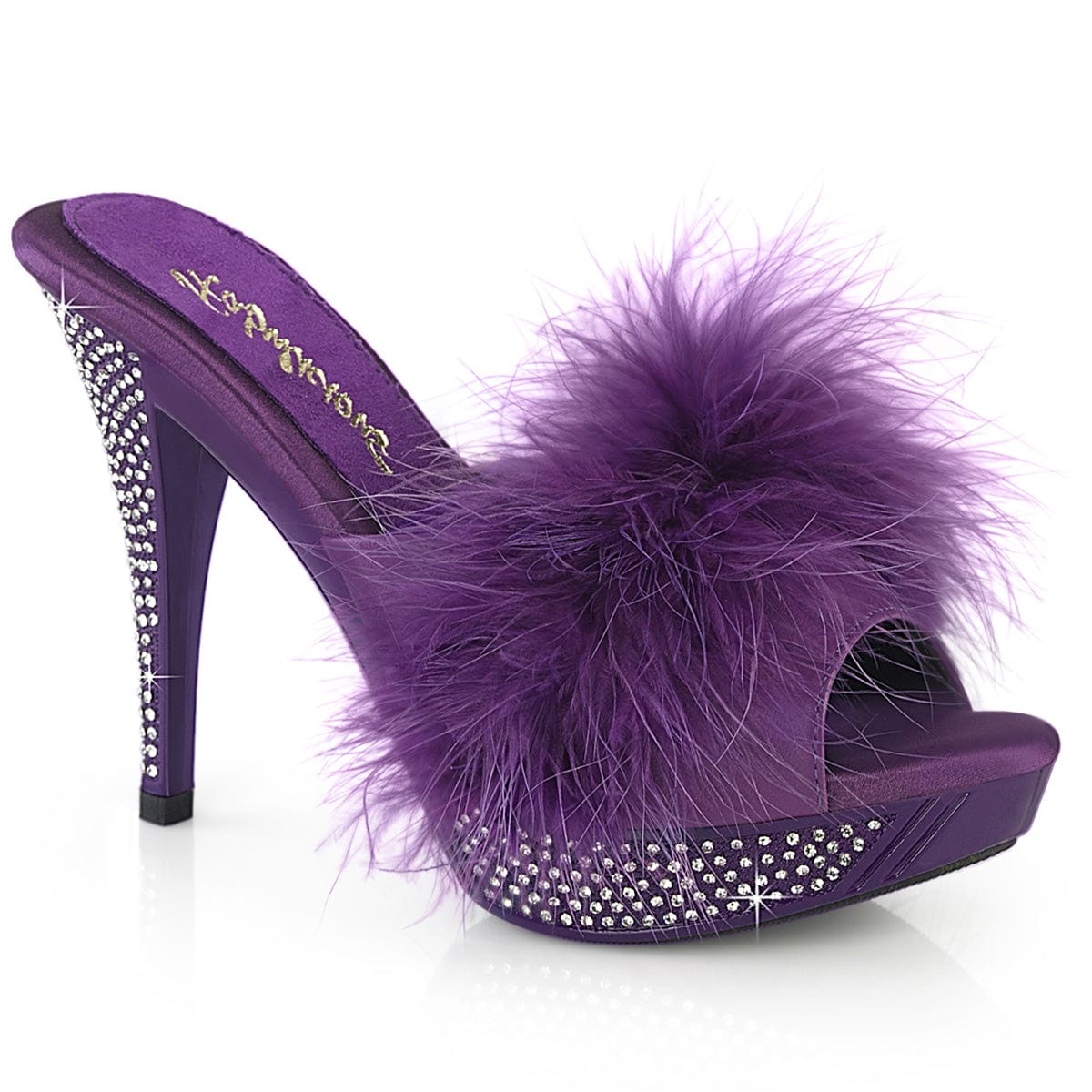 ELEGANT-401F Purple Marabou-Faux Leather/Purple