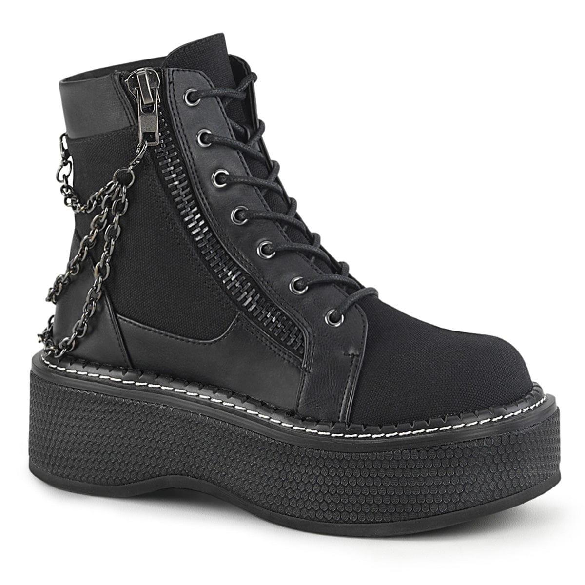 EMILY-114 Black Canvas-Vegan Leather