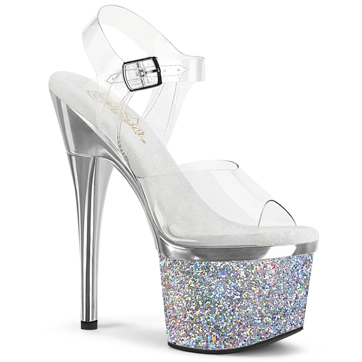 ESTEEM-708CHLG Clear/Silver Chrome-Multi Glitter Platform Sandal Pleaser US Size (Women's): 5