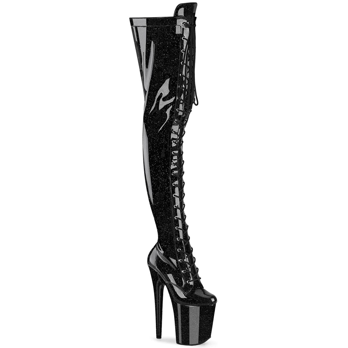 FLAMINGO-3020GP Black Glitter Pat Thigh Boots Pleaser US Size (Women's): 5