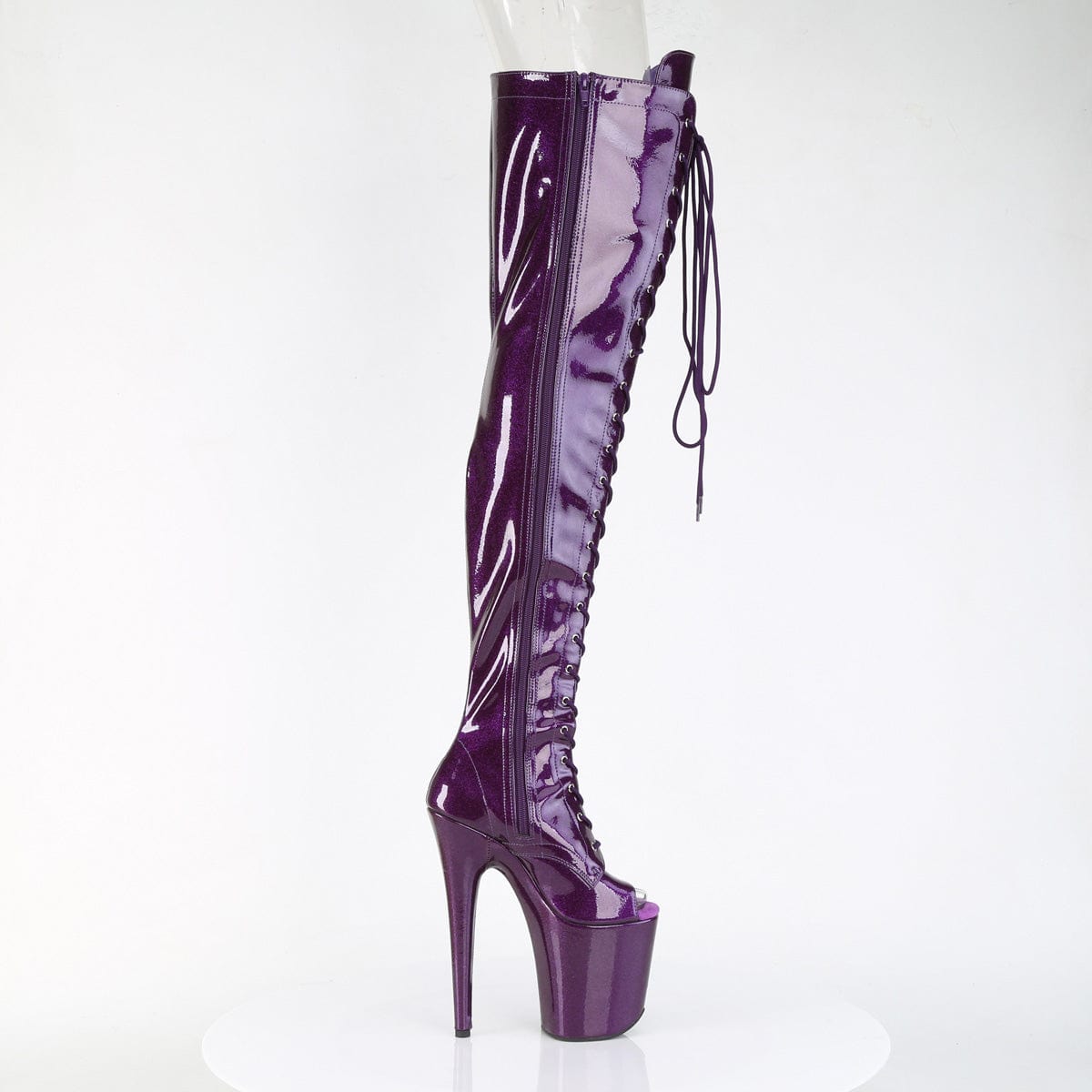 FLAMINGO-3021GP Purple Glitter Pat Thigh Boots Pleaser US Size (Women's): 5