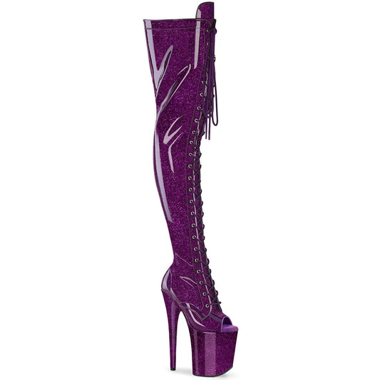 FLAMINGO-3021GP Purple Glitter Pat Thigh Boots Pleaser US Size (Women's): 5