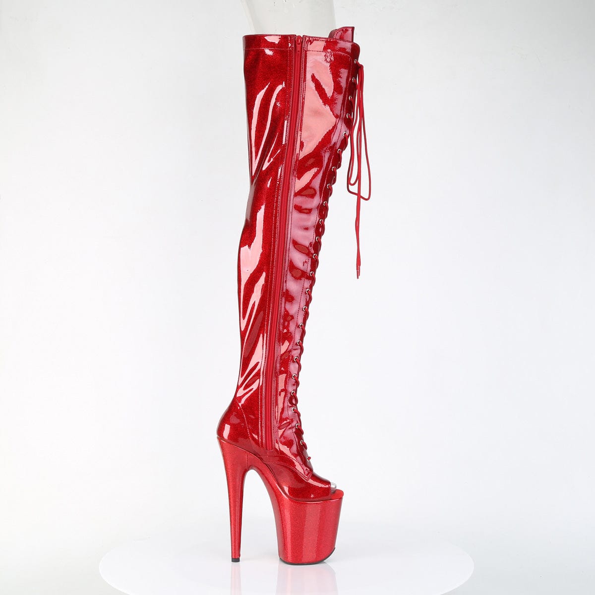 FLAMINGO-3021GP Red Glitter Pat Thigh Boots Pleaser US Size (Women's): 5