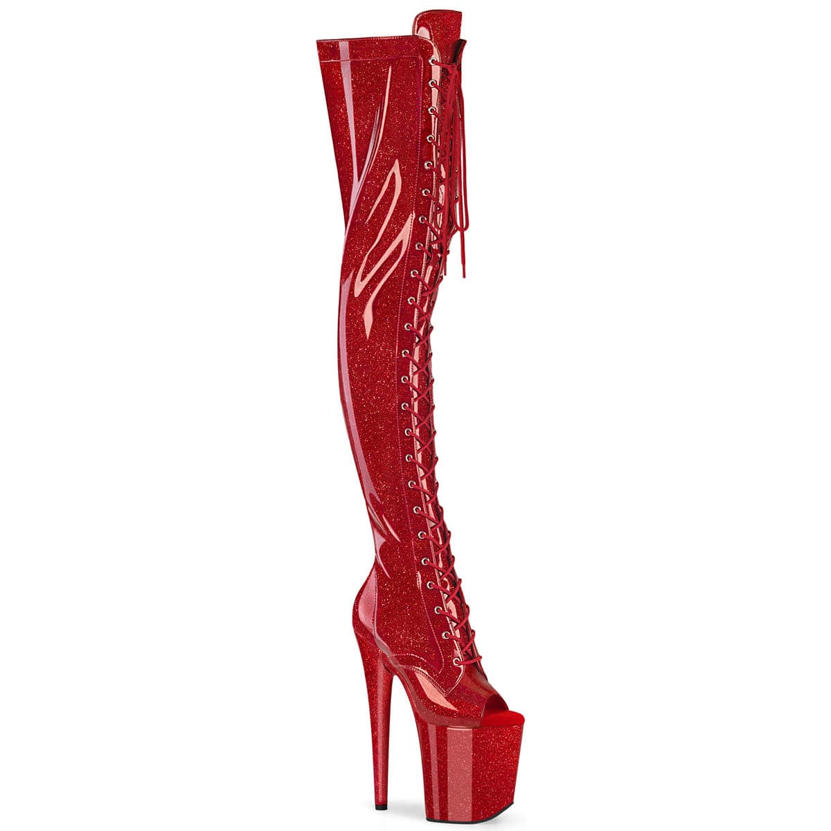 FLAMINGO-3021GP Red Glitter Pat Thigh Boots Pleaser US Size (Women's): 5