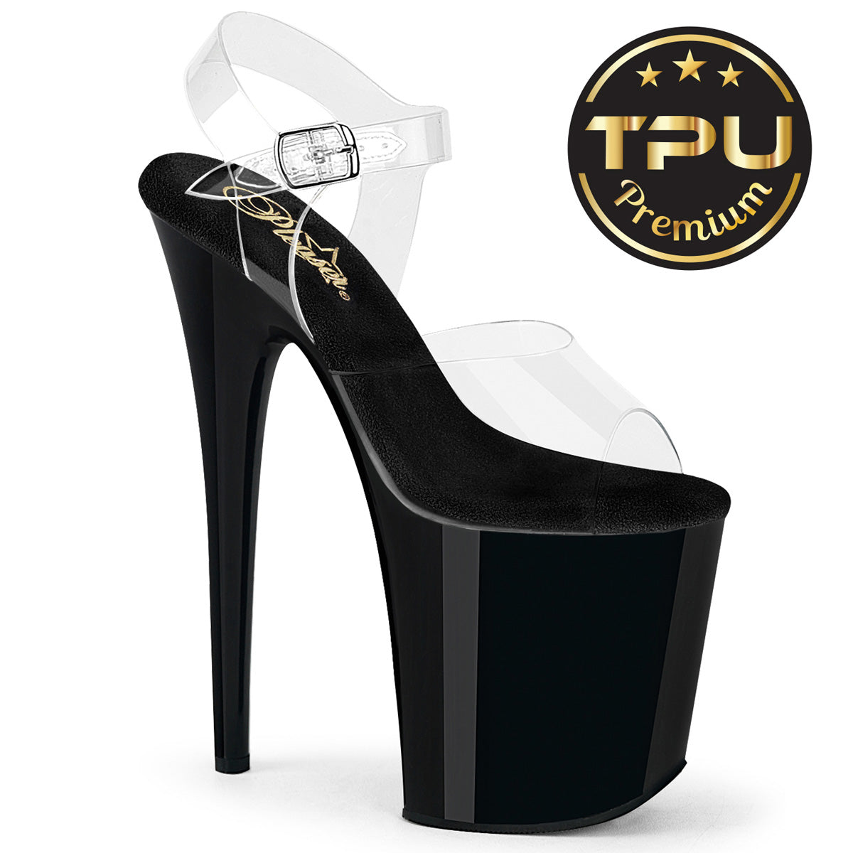 FLAMINGO-808PREM Clear TPU/Black Platform Shoes