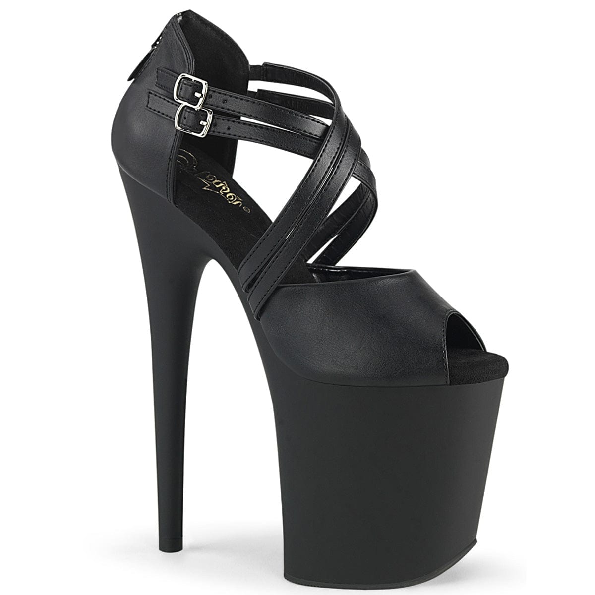 FLAMINGO-865 Black Faux Leather/Black Matte Platform Sandal Pleaser US Size (Women's): 5