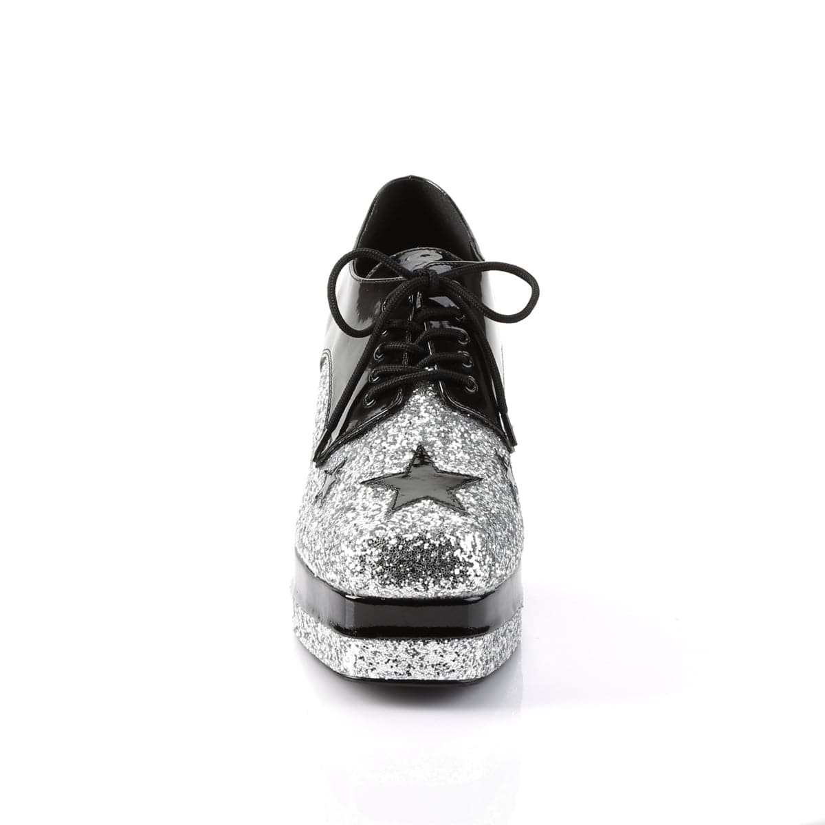 GLAMROCK-02 Black Patent -Silver Glitter