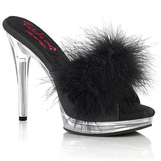 GLORY-501F-8 Black Faux Leather-Fur/Clear NEW Fabulicious US Size (Women's): 5