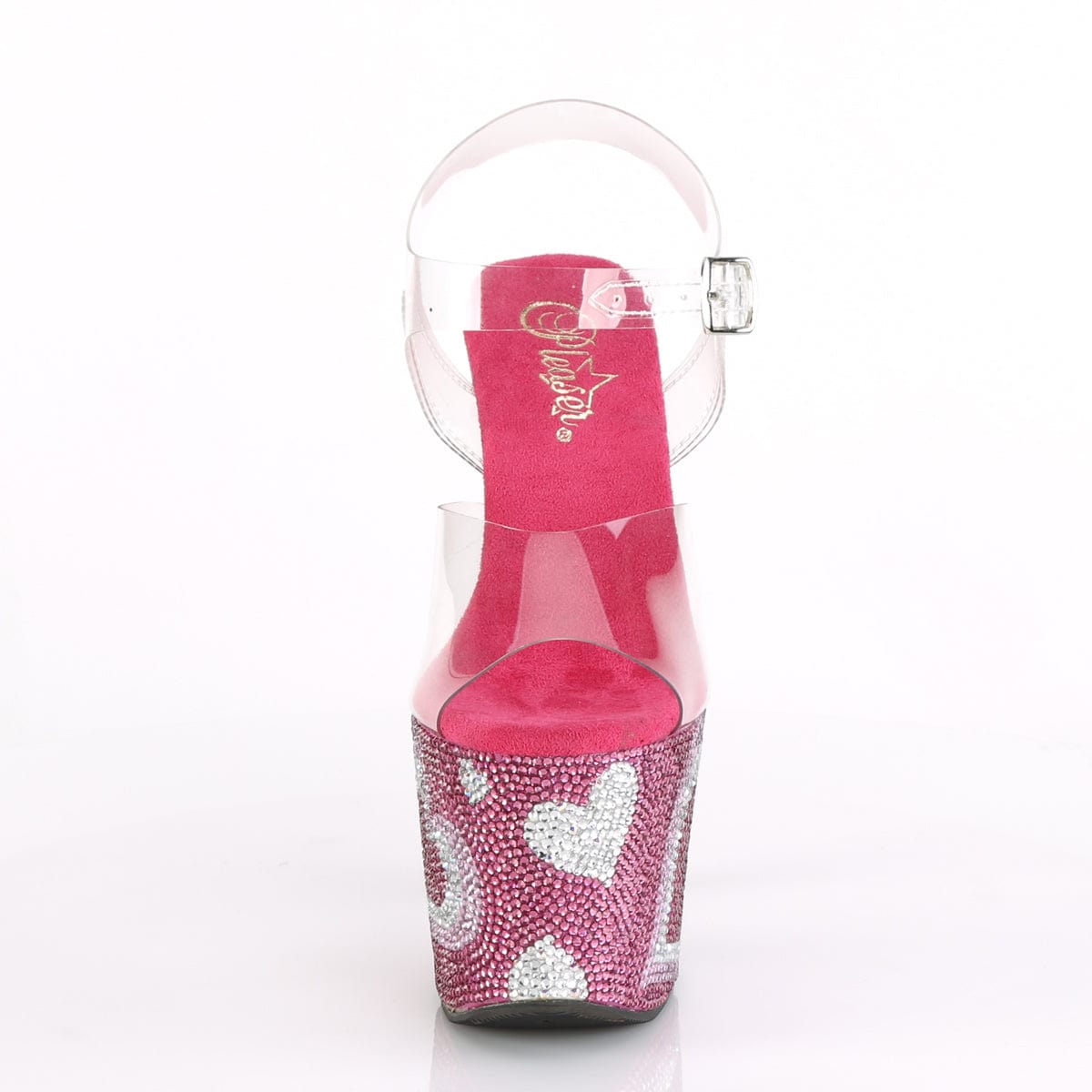 LOVESICK-708HEART Clear/Hot Pink-White Rhinestones