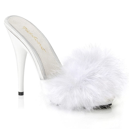 POISE-501F White Satin-Marabou Fur/White CURRENT Fabulicious US Size (Women's): 6