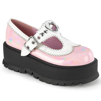 SLACKER-23 Baby Pink Hologram Patent -White Vegan Leather Demonia US Size (Women's): 6