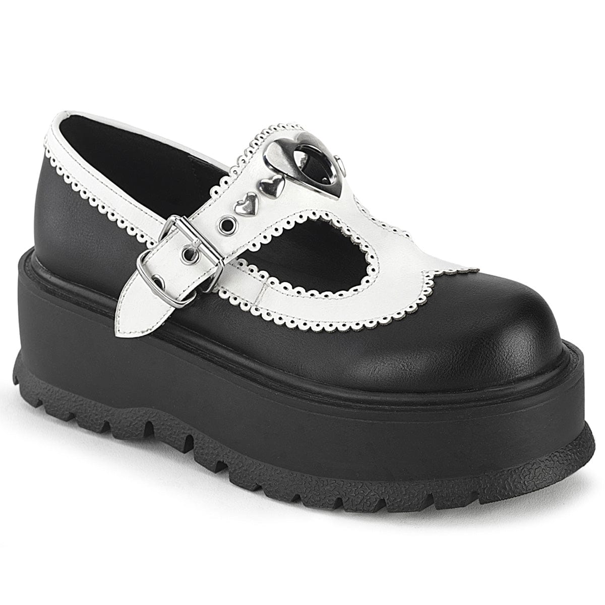 SLACKER-23 Black-White Vegan Leather Demonia US Size (Women's): 6