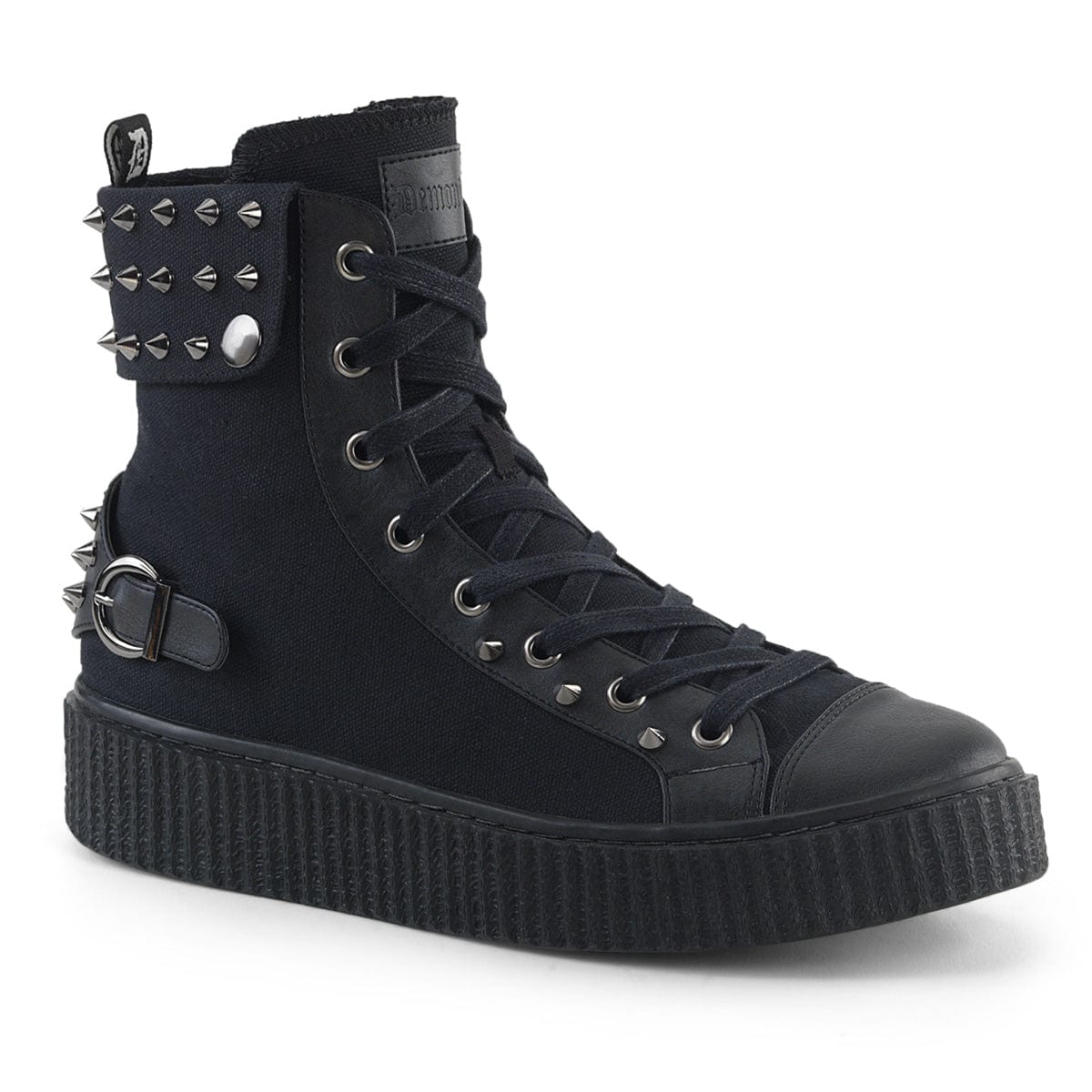 SNEEKER-266 Black Canvas-Vegan Leather Creeper Demonia US Size (Unisex/Men's): 4