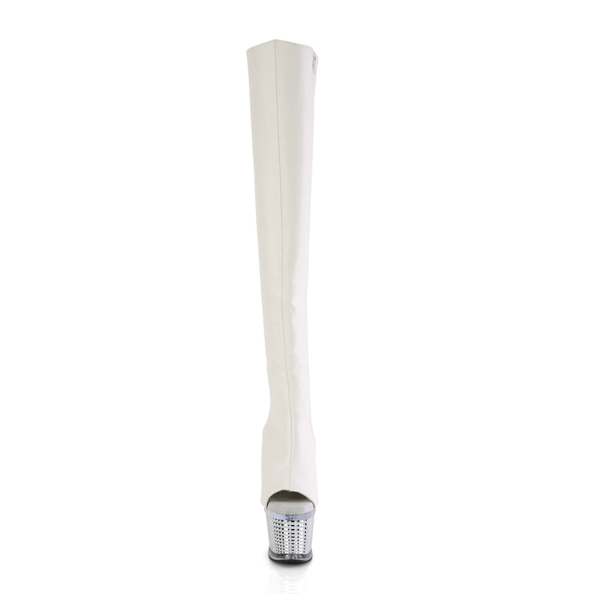 SPECTATOR-3019 White Faux Leather/Clear-Silver Chrome