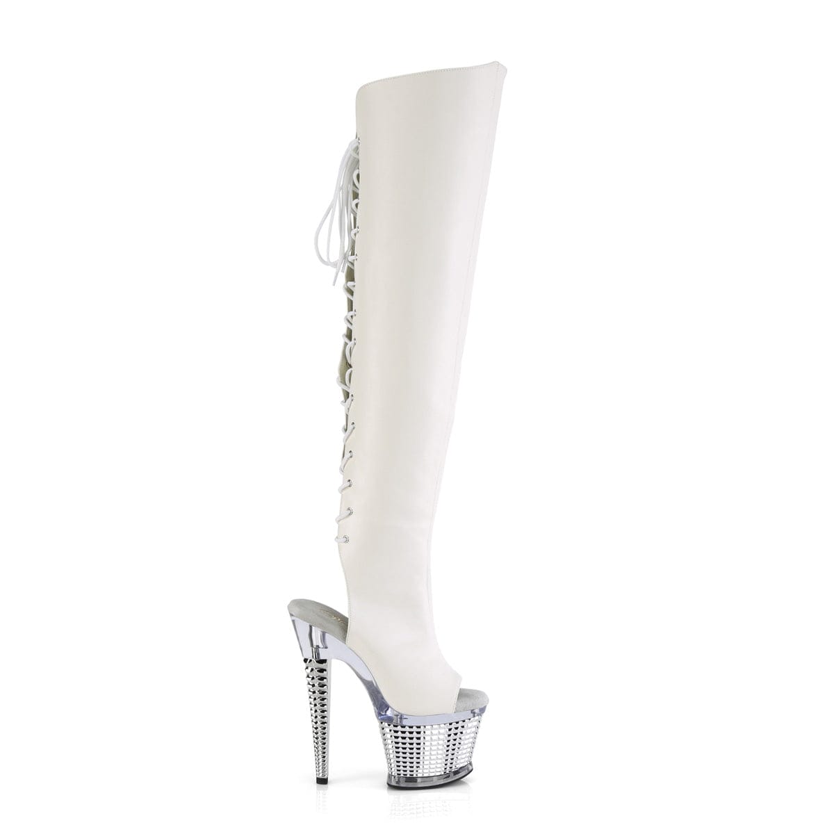 SPECTATOR-3019 White Faux Leather/Clear-Silver Chrome