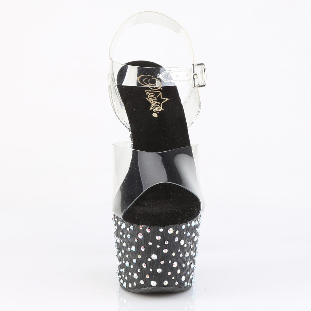 STARDANCE-708 Platform Shoes Clear/Black-Silver Multi Rhinestone