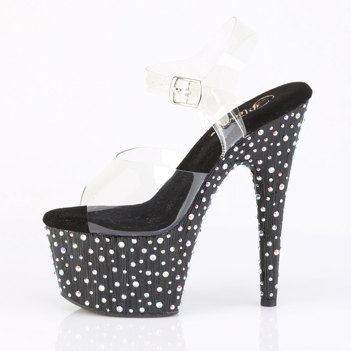 STARDANCE-708 Platform Shoes Clear/Black-Silver Multi Rhinestone