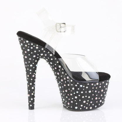 STARDANCE-708 Platform Shoes Clear/Black-Silver Multi Rhinestone