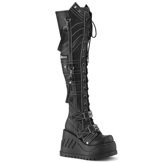 STOMP-310 Black Vegan Leather Over-the-Knee Boots Demonia US Size (Women's): 6