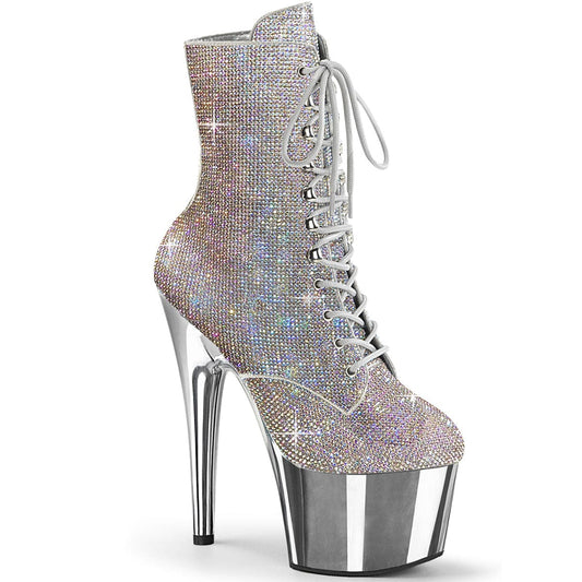 ADORE-1020CHRS Silver Multi Rhinestones/Silver Chrome Ankle Boot Pleaser US Size (Women's): 5