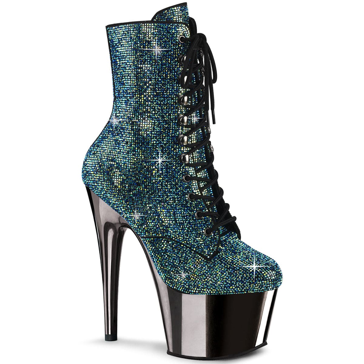 ADORE-1020CHRS Turquoise Multi Rhinestones/Pewter Chrome Ankle Boot Pleaser US Size (Women's): 5