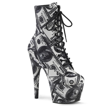 ADORE-1020DP White-Black Fabric/White-Black Fabric Ankle Boot Pleaser US Size (Women's): 5