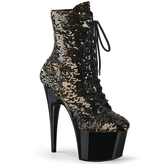 ADORE-1020SQ Black-Gold Flip Sequins/Black Ankle Boot Pleaser US Size (Women's): 5