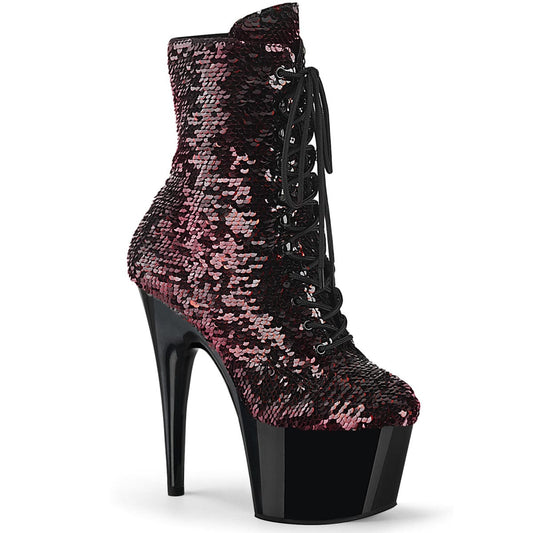 ADORE-1020SQ Black-Red Flip Sequins/Black Ankle Boot Pleaser US Size (Women's): 5