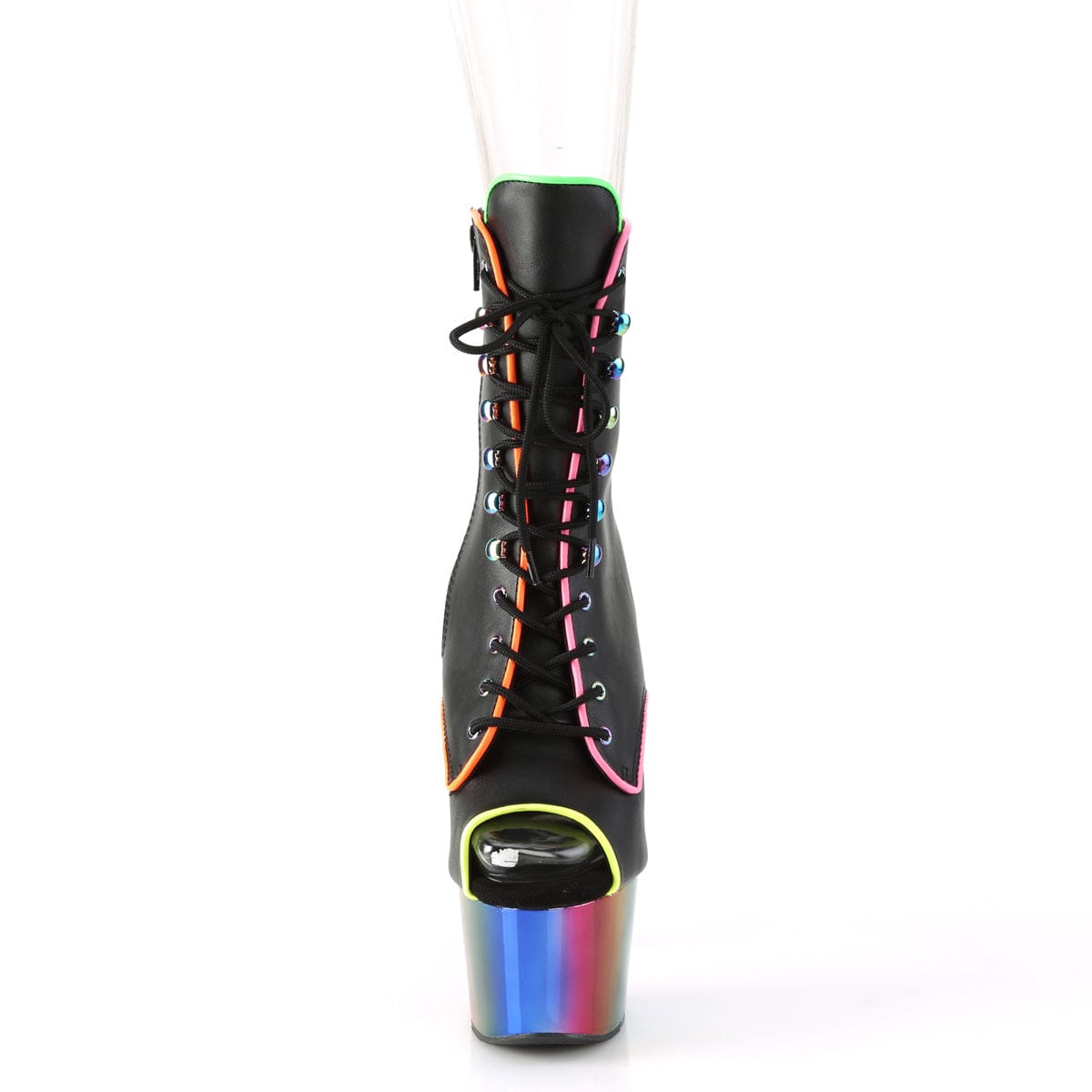 ADORE-1021RC-02 Black Faux Leather/Rainbow Chrome Ankle Boot Pleaser US Size (Women's): 5