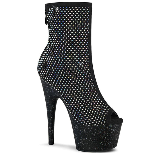 ADORE-1031GM Black Fabric-Rhinestones Mesh/Black Matte Ankle Boot Pleaser US Size (Women's): 5