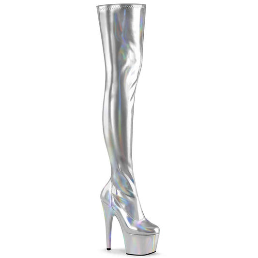 ADORE-3000HWR Silver Stretch Hologram/Silver Hologram Thigh Boot Pleaser US Size (Women's): 5