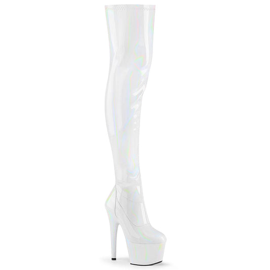 ADORE-3000HWR White Stretch Hologram/White Hologram Thigh Boot Pleaser US Size (Women's): 5