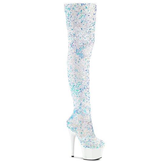 ADORE-3020 White Multi Sequins/White Boot Pleaser US Size (Women's): 5