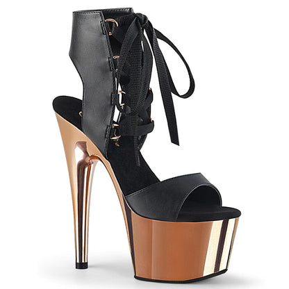 ADORE-700-14 Black Faux Leather/Rose Gold Chrome Platform Sandal Pleaser US Size (Women's): 5