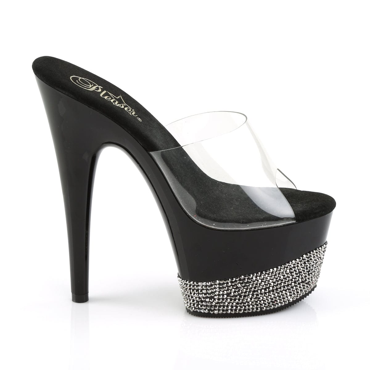 ADORE-701-3 Clear/Black-Pewter Rhinestones Slide Pleaser US Size (Women's): 5