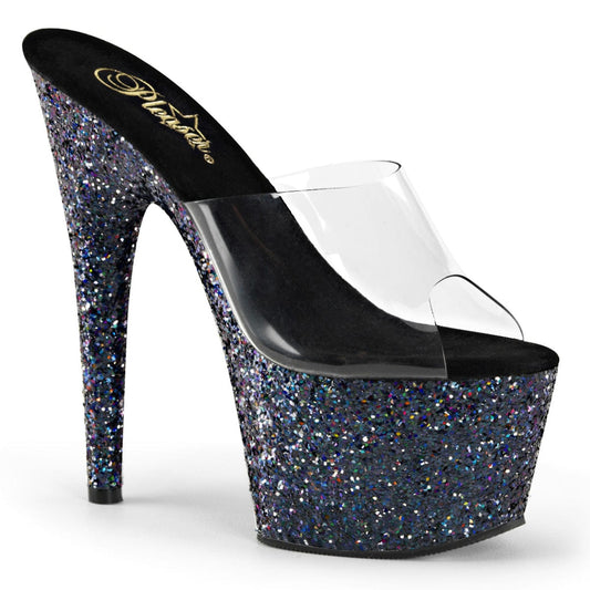 ADORE-701LG Clear/Black Hologram Glitter Slide Pleaser US Size (Women's): 5